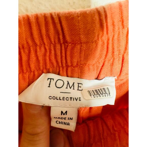 TOME Orange Ombré Linen Blend Dip-dyed Smocked Waist Wide Leg Pants size Medium - Picture 11 of 16